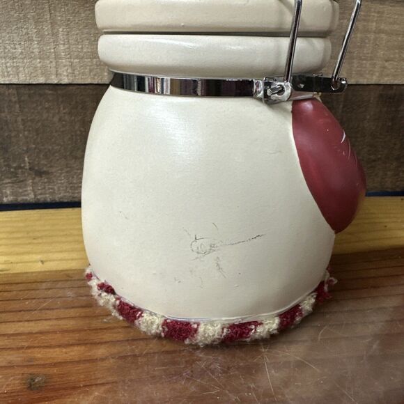 Pine Trail Ceramic Canister Snowman Hinged Lid Cookie Jar 12" tall 6" wide - Picture 5 of 8